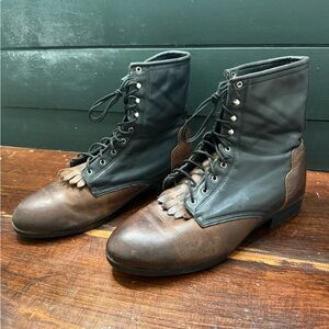 J. Chisholm 🇺🇸 Made in USA Vintage Kiltie Packer Two Tone Western Riding Boots